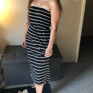 Black strapless midi dress
